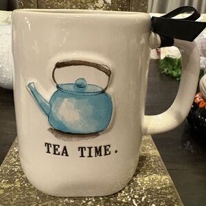 Rae Dunn White Mug with Blue Teapot Motif